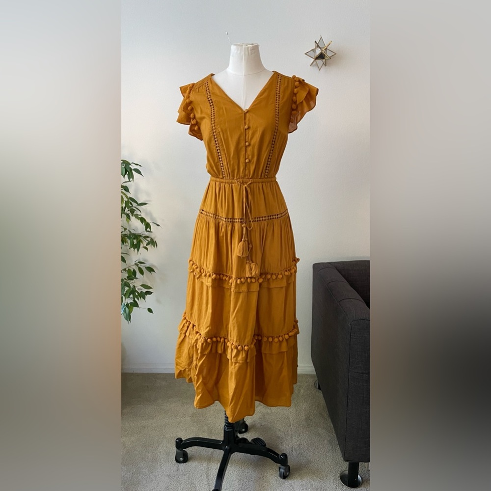 J.Crew Point Sur Pom-Pom dress in cotton Voile. Gold size 10